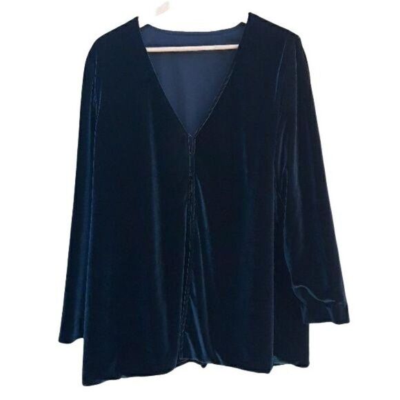 Vintage Cardigan Velour Jacket Formal Plunging V Hook Closure Forest Green Sz 1X - Picture 1 of 7